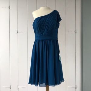 Teal blue chiffon formal bridesmaid dress